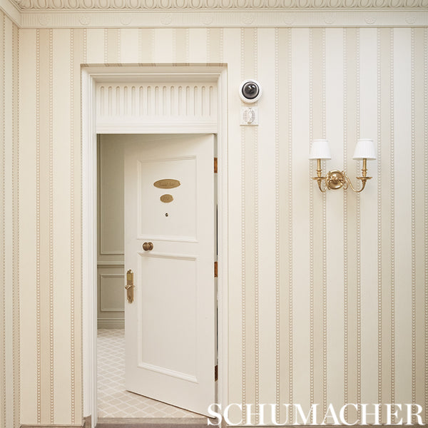Lansdowne Strie Stripe - Limestone Wallcovering | Schumacher