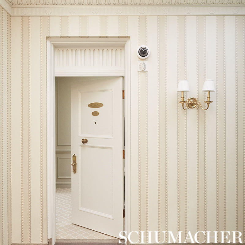 Schumacher Lansdowne Strie Stripe Coral Wallpaper by Schumacher