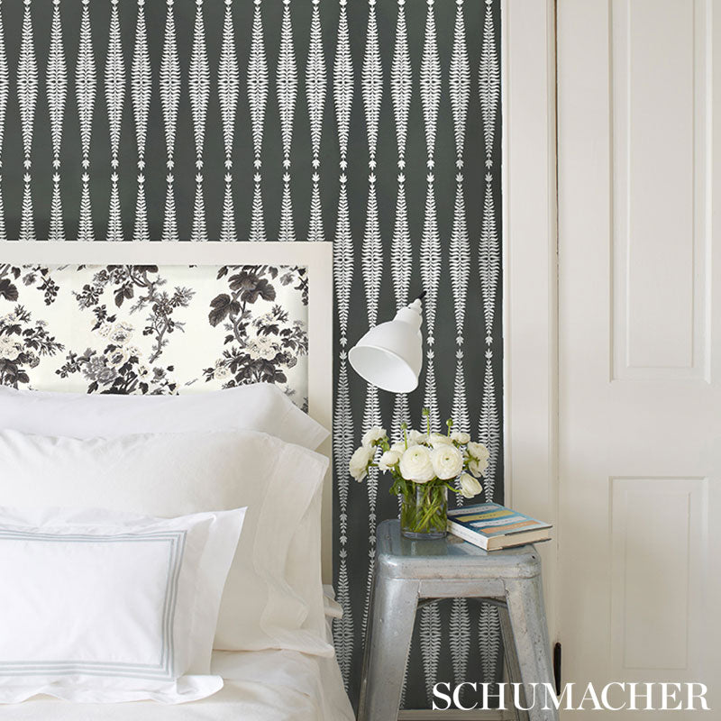 Fern Tree Graphite Room Setting | Schumacher Wallpaper