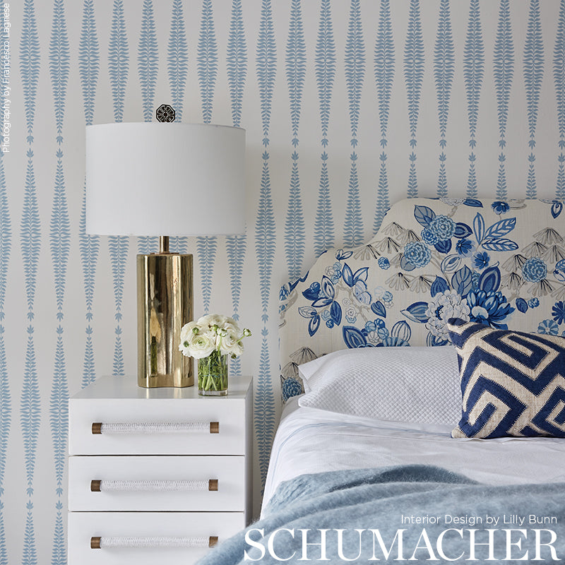 Fern Tree Sky Room Setting | Schumacher Wallpaper