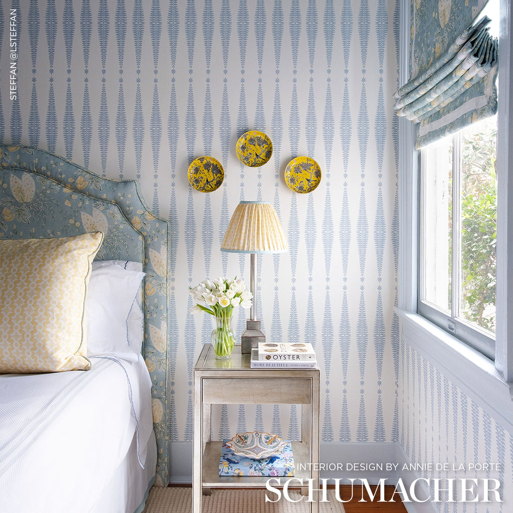 Fern Tree Sky Room Setting | Schumacher Wallpaper