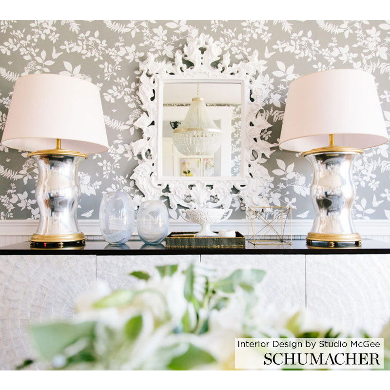 Shadow Vine Charcoal Room Setting | Schumacher Wallpaper