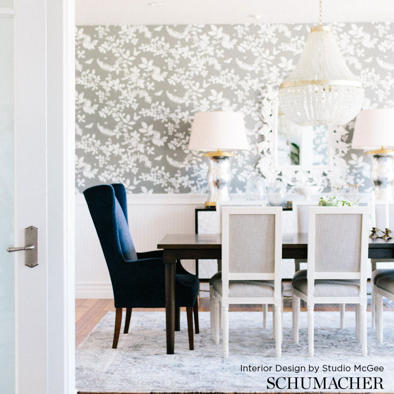 Shadow Vine Charcoal Room Setting | Schumacher Wallpaper