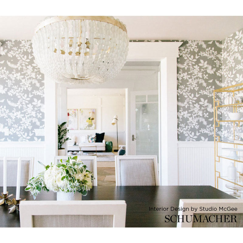 Shadow Vine Charcoal Room Setting | Schumacher Wallpaper