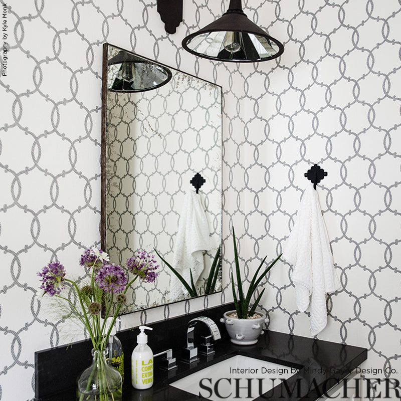 Tracery Charcoal Room Setting | Schumacher Wallpaper