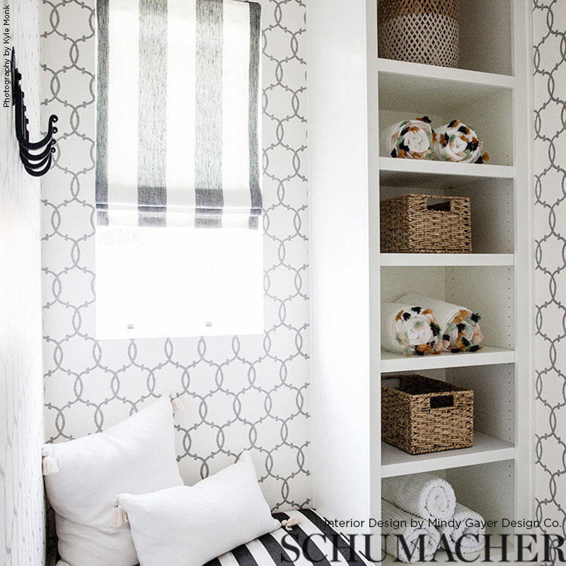 Tracery Charcoal Room Setting | Schumacher Wallpaper