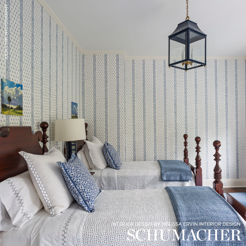 Katsura Stripe Delft Room Setting | Schumacher Wallpaper