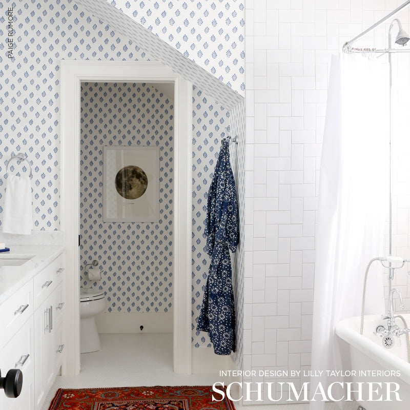 Bakara Leaf Delft Room Setting | Schumacher Wallpaper