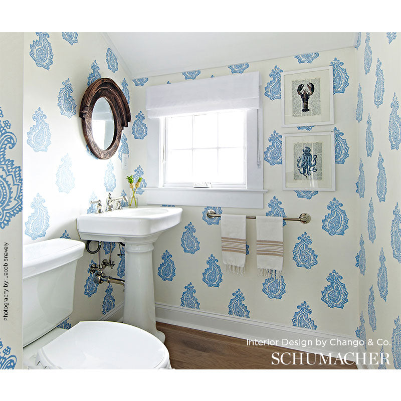 Madras Paisley Delft Room Setting | Schumacher Wallpaper