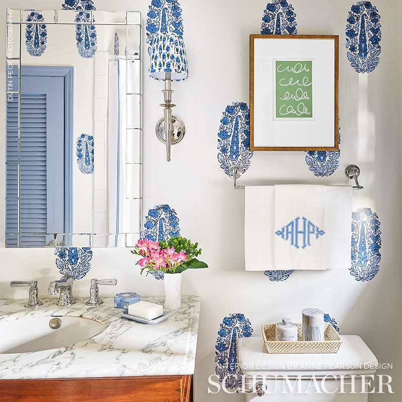 Askandra Flower Delft Room Setting | Schumacher Wallpaper
