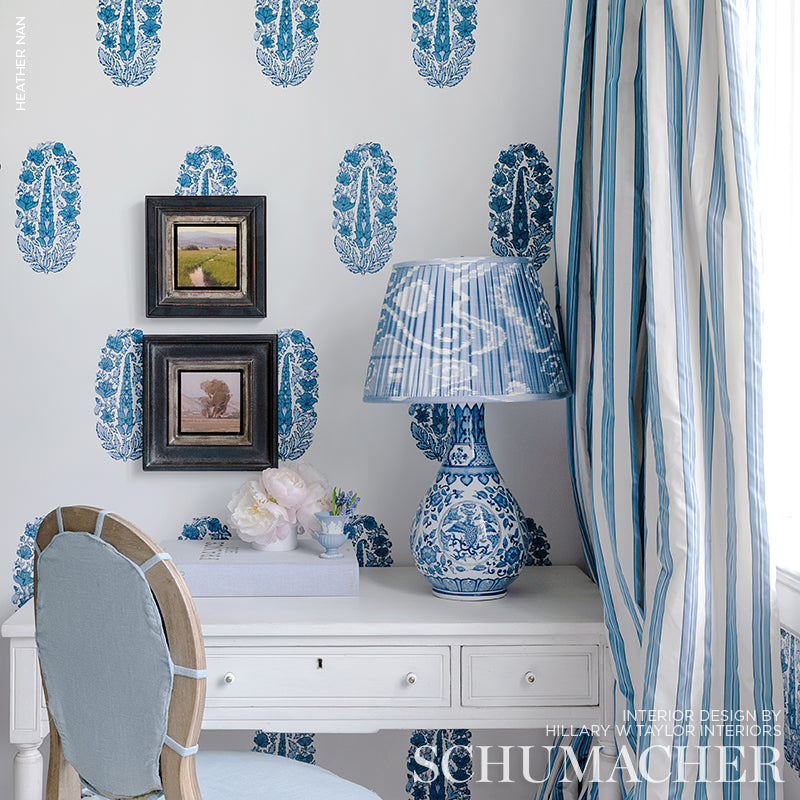 Askandra Flower Delft Room Setting | Schumacher Wallpaper
