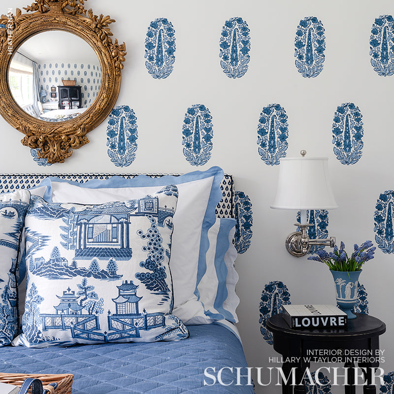 Askandra Flower Delft Room Setting | Schumacher Wallpaper