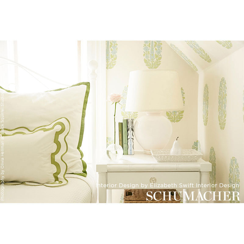 Askandra Flower Pear & Water Blue Room Setting | Schumacher Wallpaper
