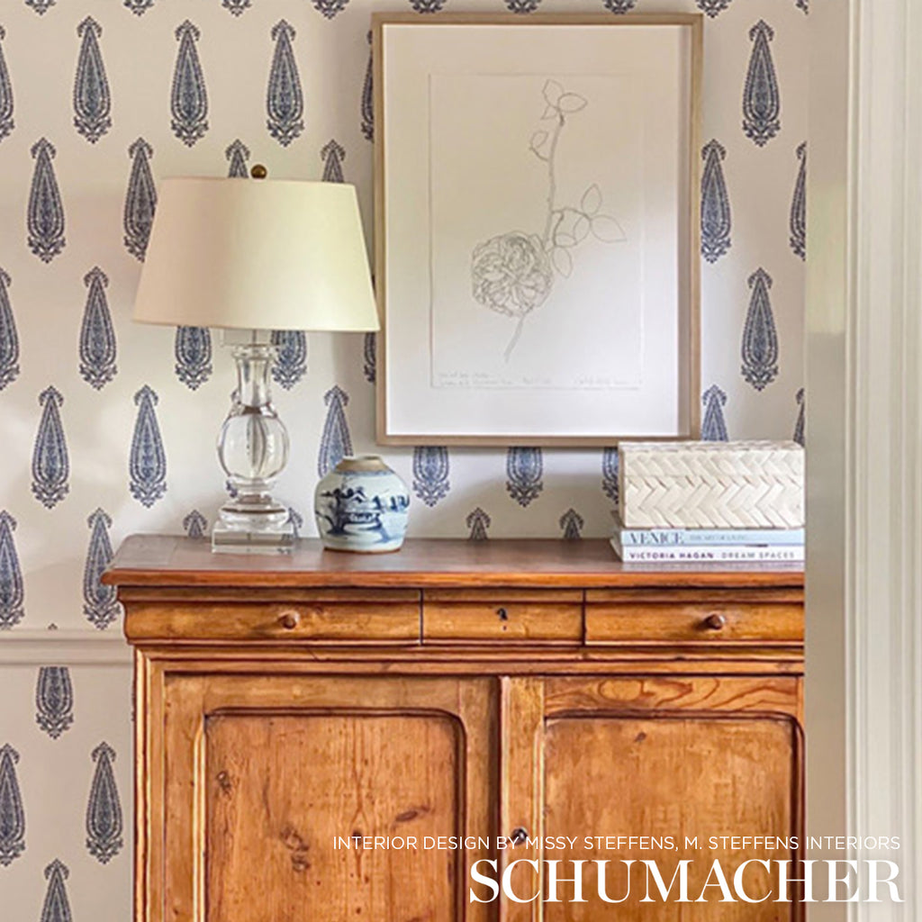 Katara Paisley Oyster Room Setting | Schumacher Wallpaper