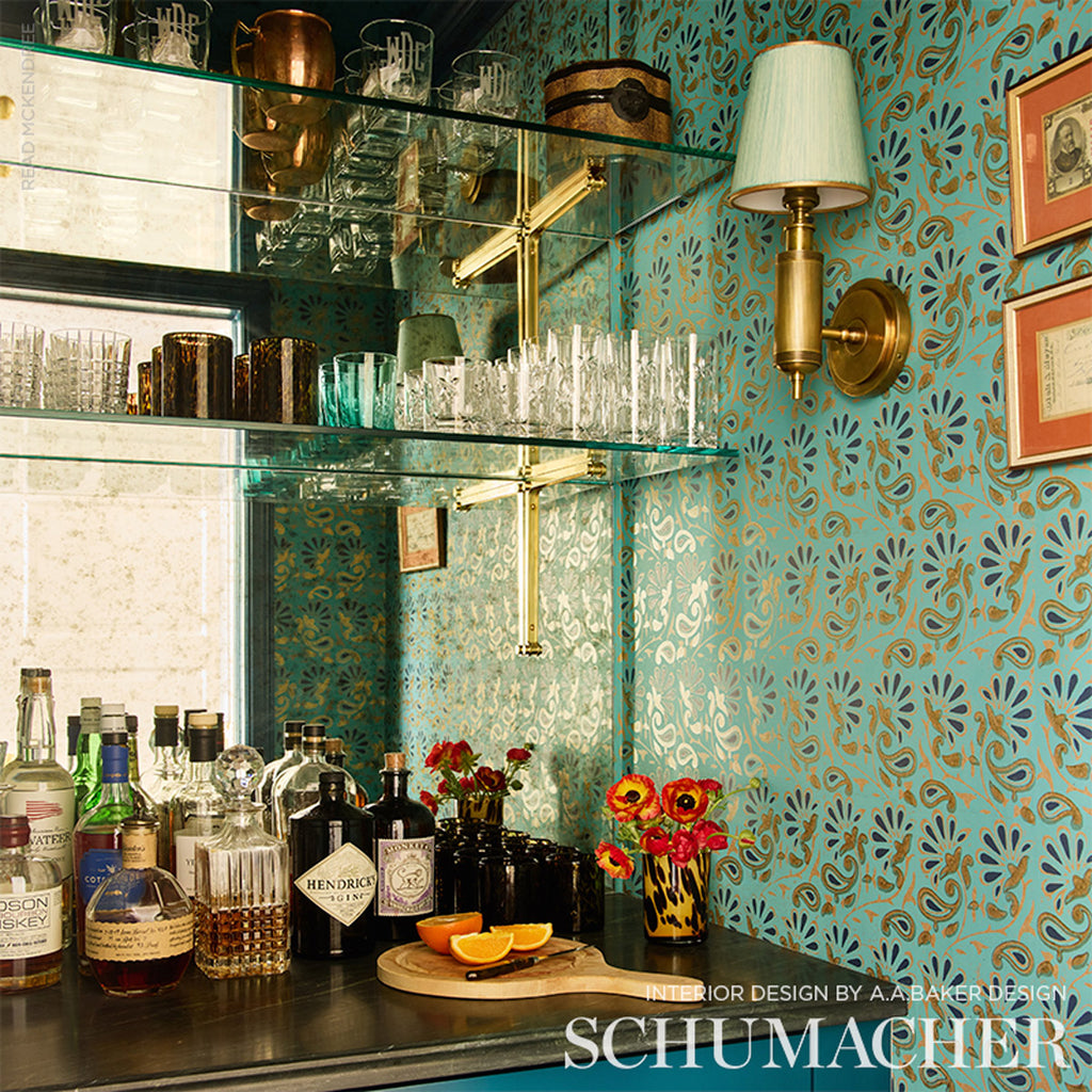 Schumacher Rampura Turquoise Wallpaper by Schumacher