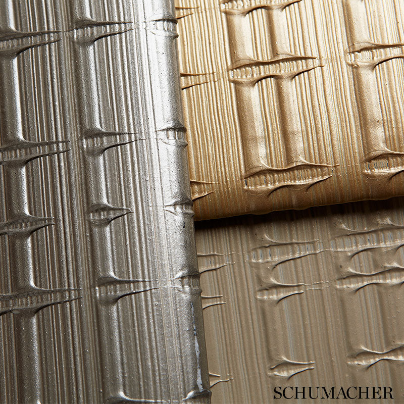 Urban Stripe Silvered Taupe Room Setting | Schumacher Wallpaper