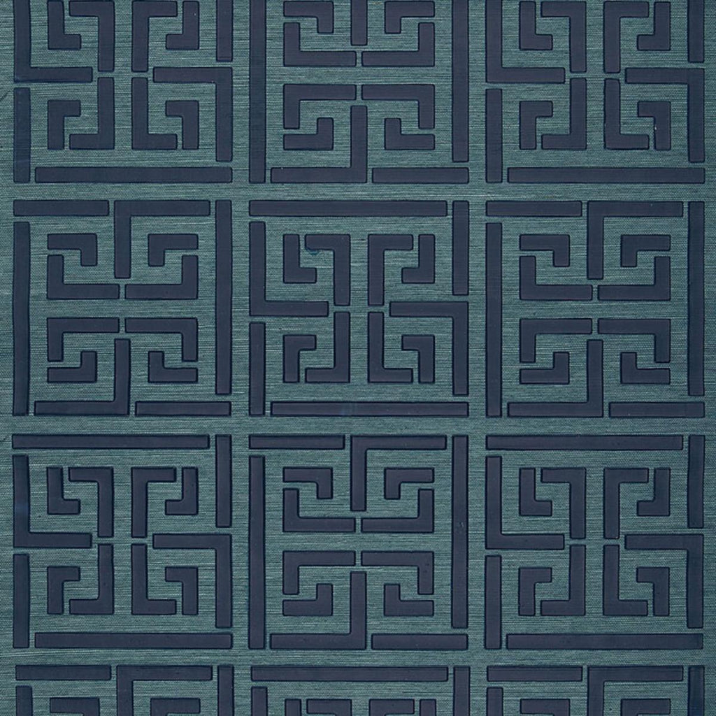 Greek Key Sisal Peacock | Schumacher Wallpaper