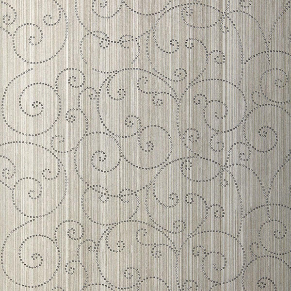 Beaded Scroll - Pewter Wallcovering | Schumacher