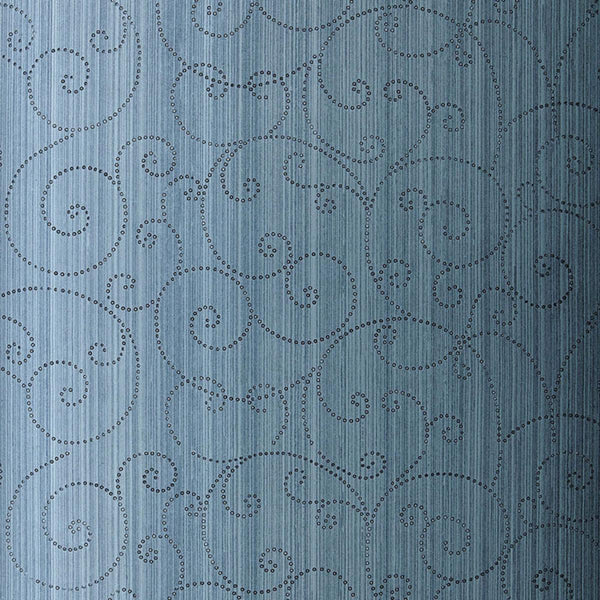 Beaded Scroll - Steel Blue Wallcovering | Schumacher