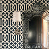 Imperial Trellis Ii Ivory / Navy Room Setting | Schumacher Wallpaper