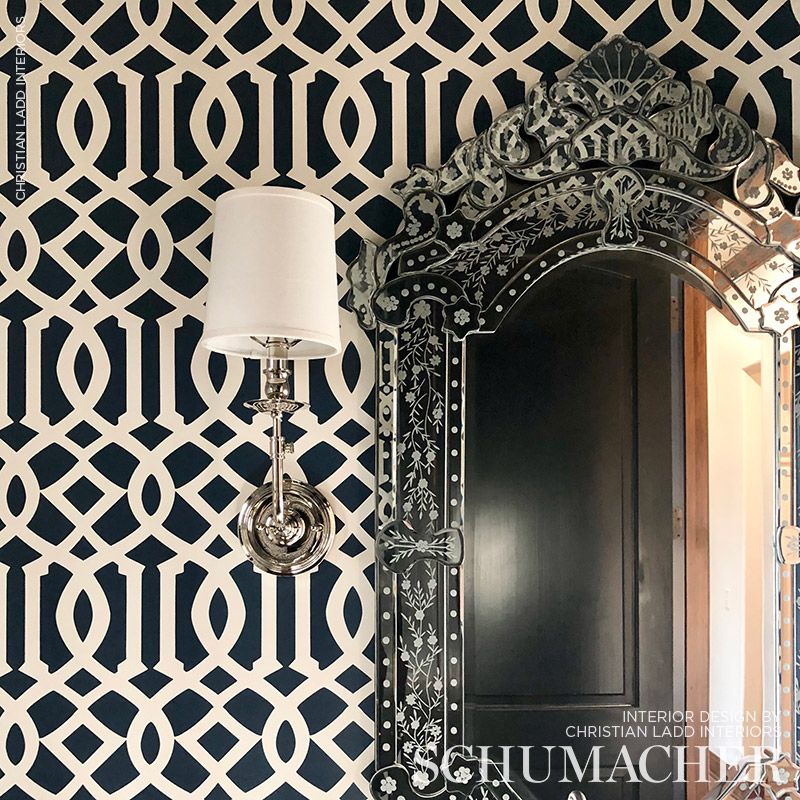 Imperial Trellis Ii Ivory / Navy Room Setting | Schumacher Wallpaper