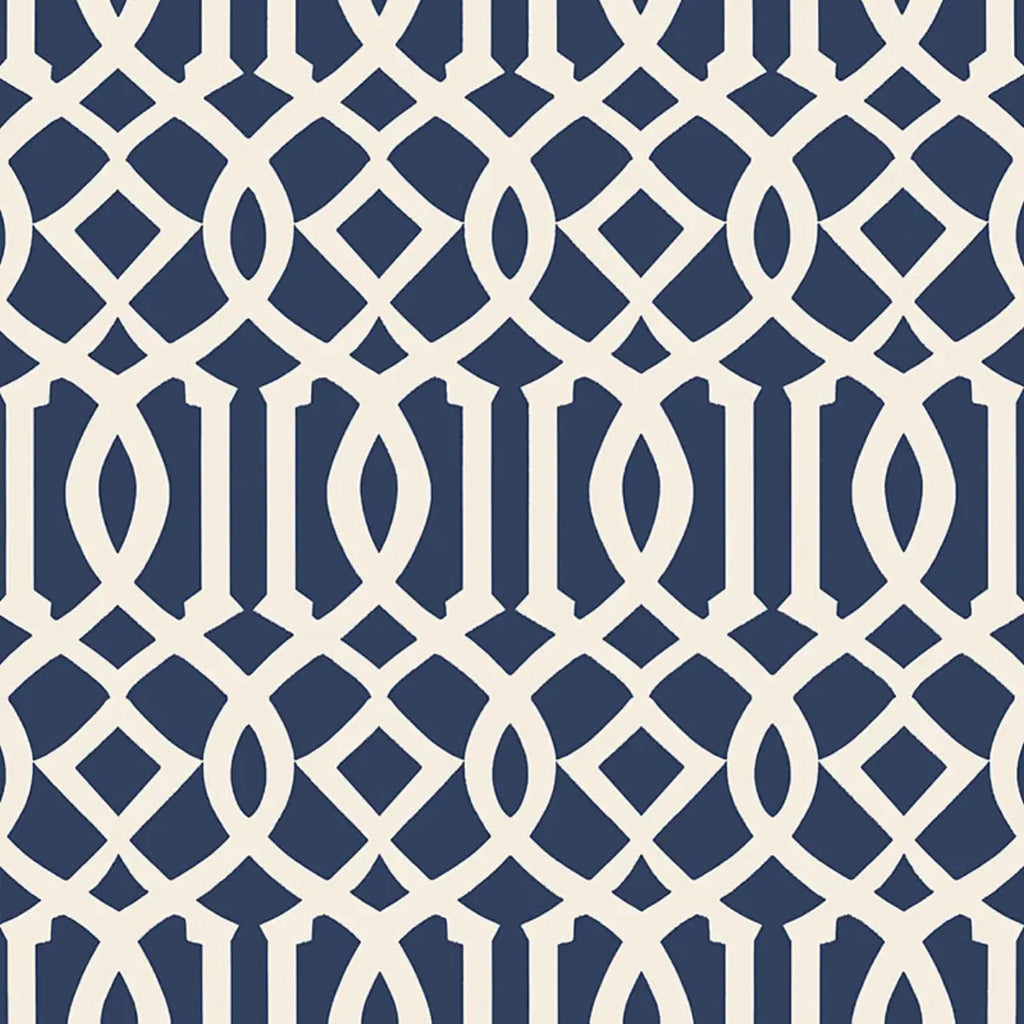 Imperial Trellis II - Ivory / Navy Wallpapers