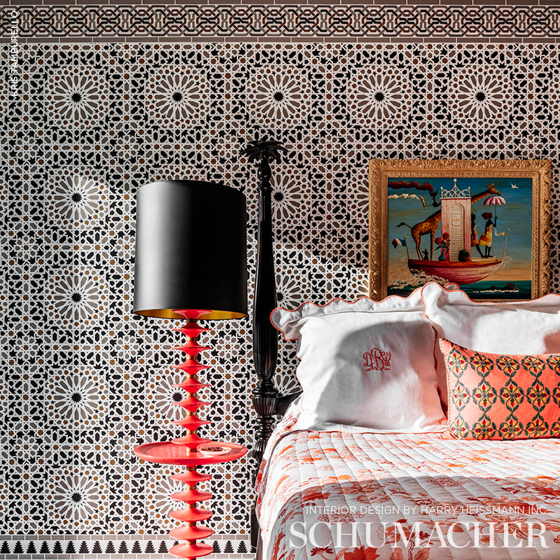 Nasrid Palace Mosaic Mica Room Setting | Schumacher Wallpaper
