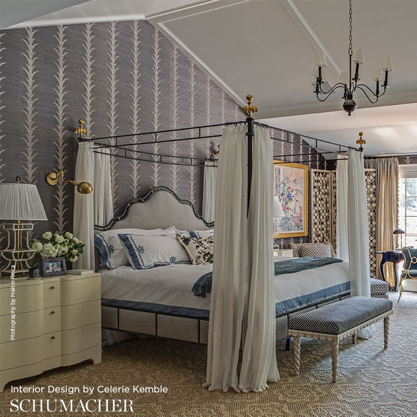Acanthus Stripe Sisal - Steel Blue Natural Wallcovering | Schumacher