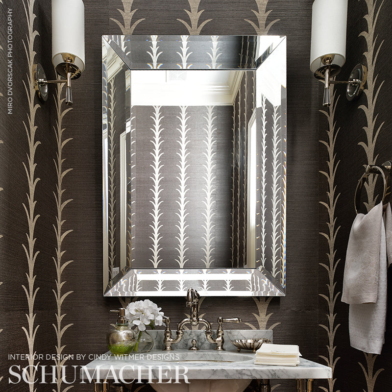 Acanthus Stripe Sisal Shadow Room Setting | Schumacher Wallpaper
