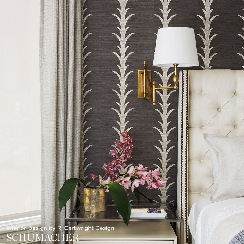 Acanthus Stripe Sisal Seaglass & Chalk Room Setting | Schumacher Wallpaper