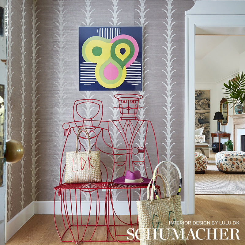 Acanthus Stripe Sisal Haze Room Setting | Schumacher Wallpaper