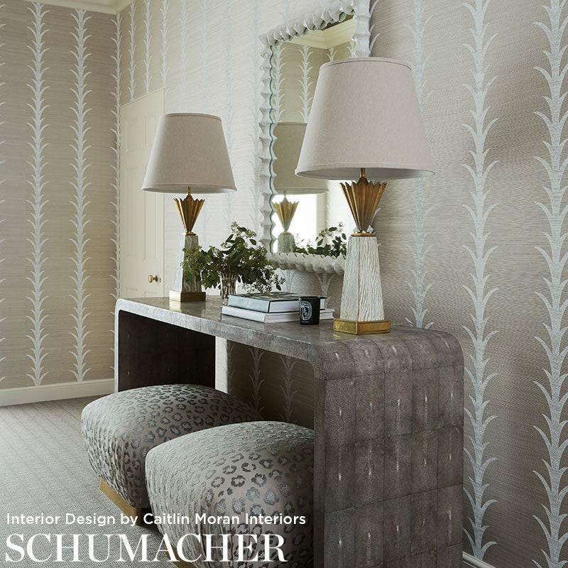 Acanthus Stripe Sisal Haze Room Setting | Schumacher Wallpaper
