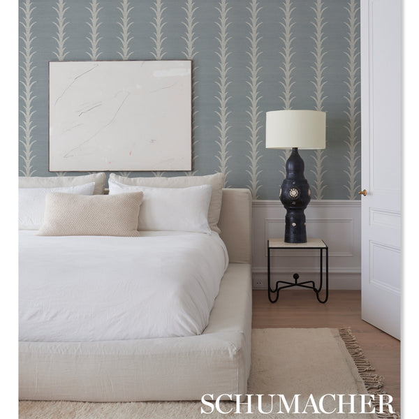 Acanthus Stripe Sisal - Light Blue Wallcovering | Schumacher