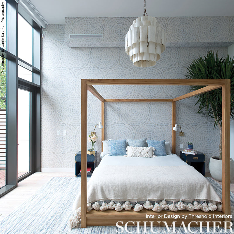 Feather Bloom Sisal Two Blues Room Setting | Schumacher Wallpaper