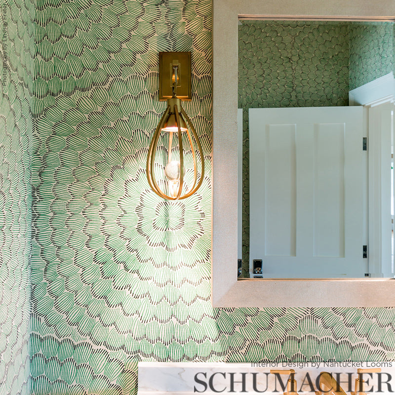 Feather Bloom Sisal Emerald & Ore Room Setting | Schumacher Wallpaper