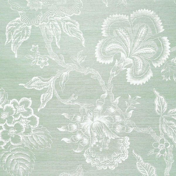 Hothouse Flowers Sisal - Seafoam Green Wallcovering | Schumacher