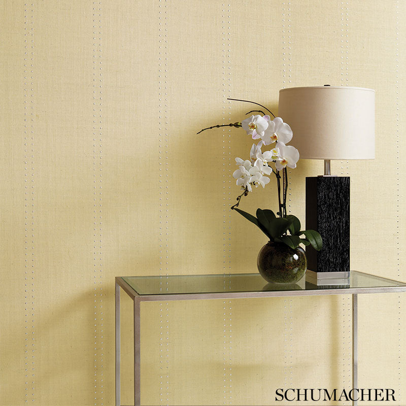 Stud Stripe Natural / Bronze Room Setting | Schumacher Wallpaper