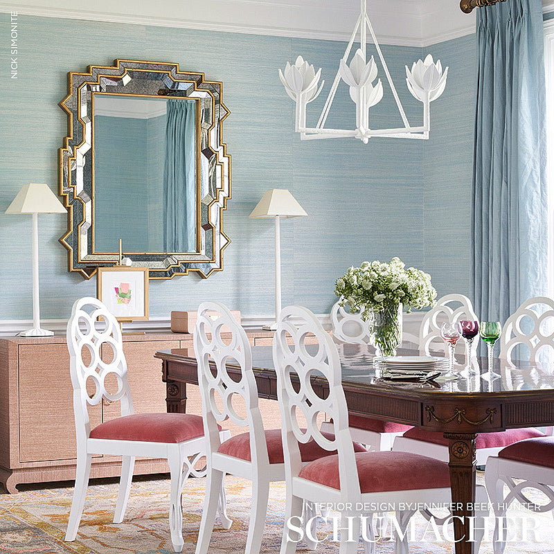 Haiku Sisal Cerulean Room Setting | Schumacher Wallpaper