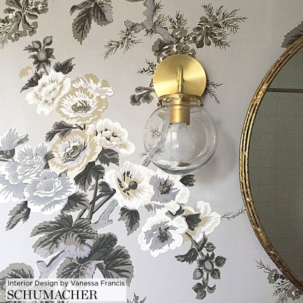 Pyne Hollyhock - Charcoal Wallcovering | Schumacher