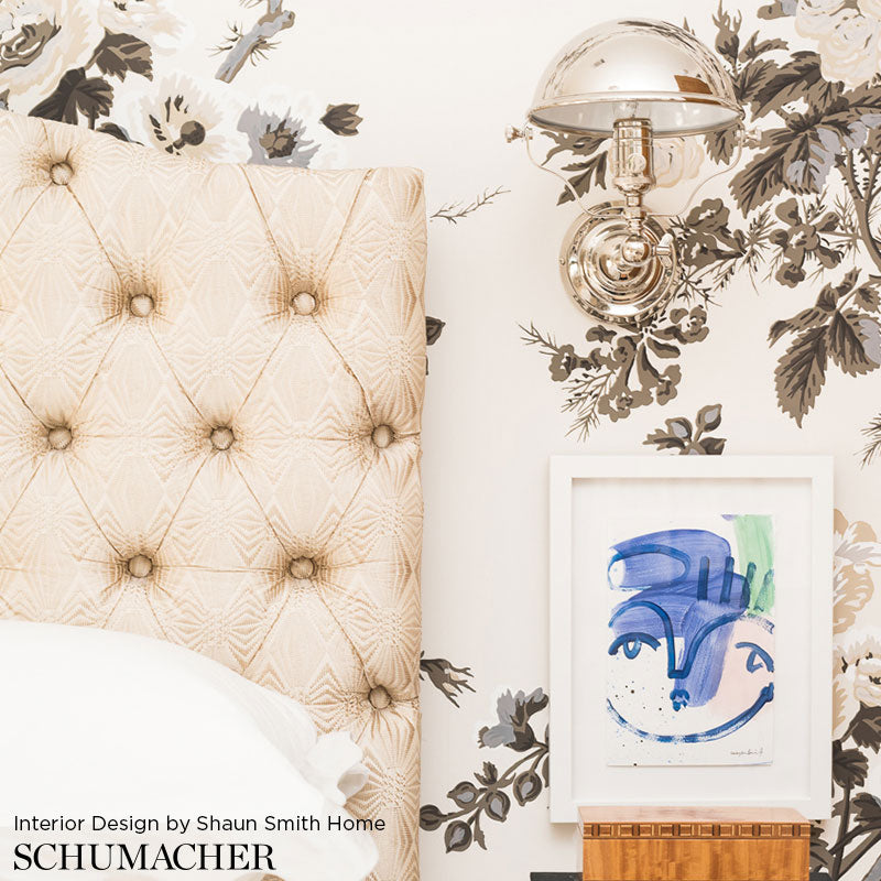 Pyne Hollyhock Charcoal Room Setting | Schumacher Wallpaper