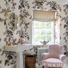Pyne Hollyhock Charcoal Room Setting | Schumacher Wallpaper