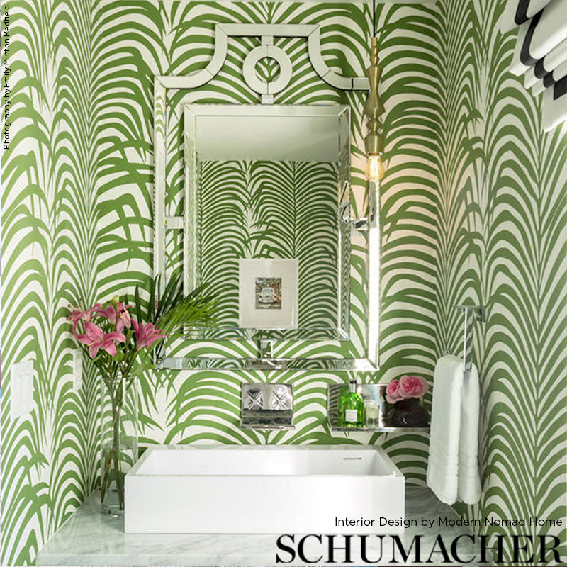 Zebra Palm Jungle Room Setting | Schumacher Wallpaper