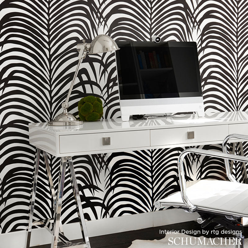 Zebra Palm Ebony Room Setting | Schumacher Wallpaper