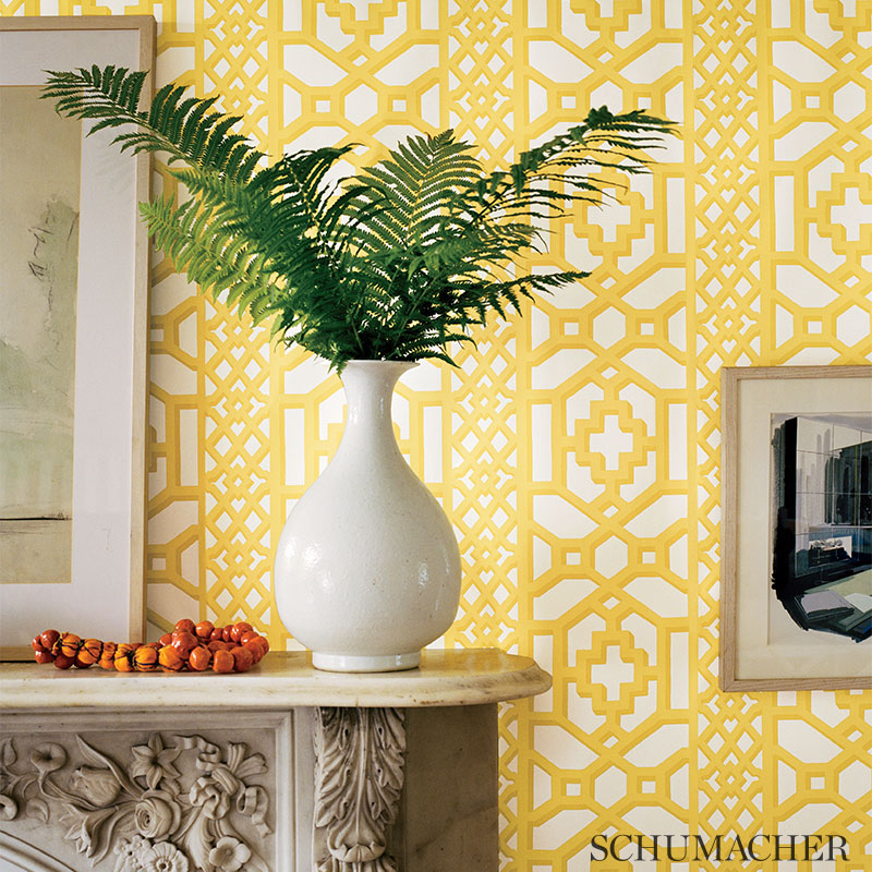 Zanzibar Trellis Cloud Room Setting | Schumacher Wallpaper