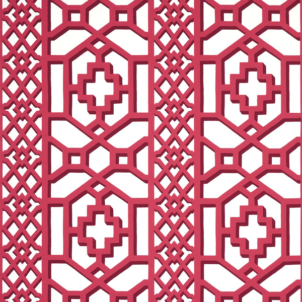 Zanzibar Trellis, Laquer Red Wallcoverings | Schumacher