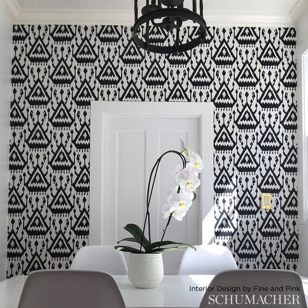 Vientiane Ikat - Ebony Wallcovering | Schumacher