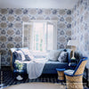 Katsugi Cobalt & Turquoise Room Setting | Schumacher Wallpaper