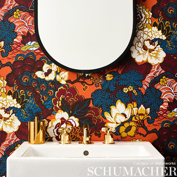 Shanghai Peacock - Cinnabar Wallcovering | Schumacher