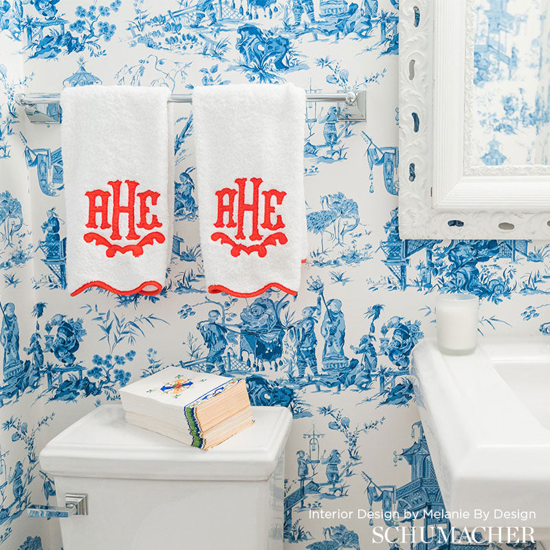 Chinois China Blue Room Setting | Schumacher Wallpaper