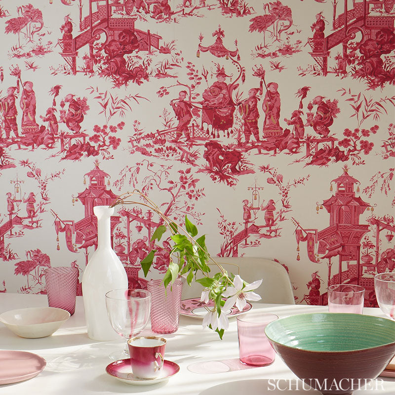 Chinois China Blue Room Setting | Schumacher Wallpaper